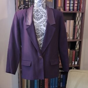 Vintage Purple Blazer With Faux Leather Collar L
